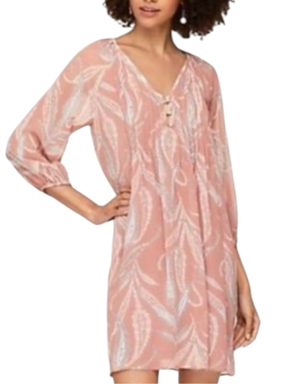 LOFT Paisley V-Neck Shift Dress in Blush Pink Size XL — NWT — GORGEOUS!!!